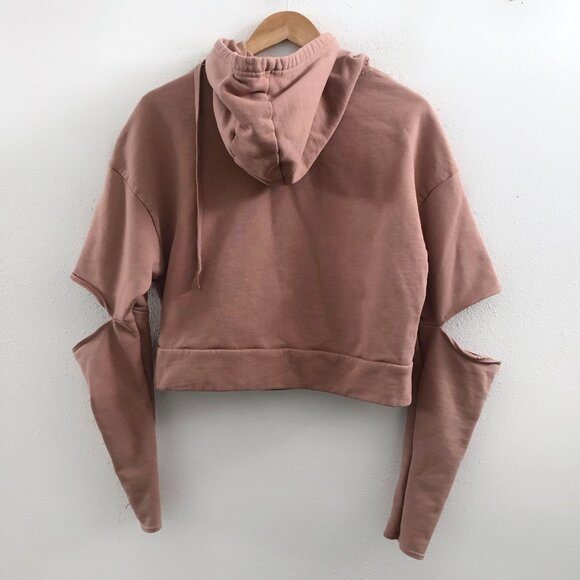 ALO YOGA Peak Elbow Cut Out Crop Hoodie Sweatshirt in Mauve Size Medium - Picture 3 of 9